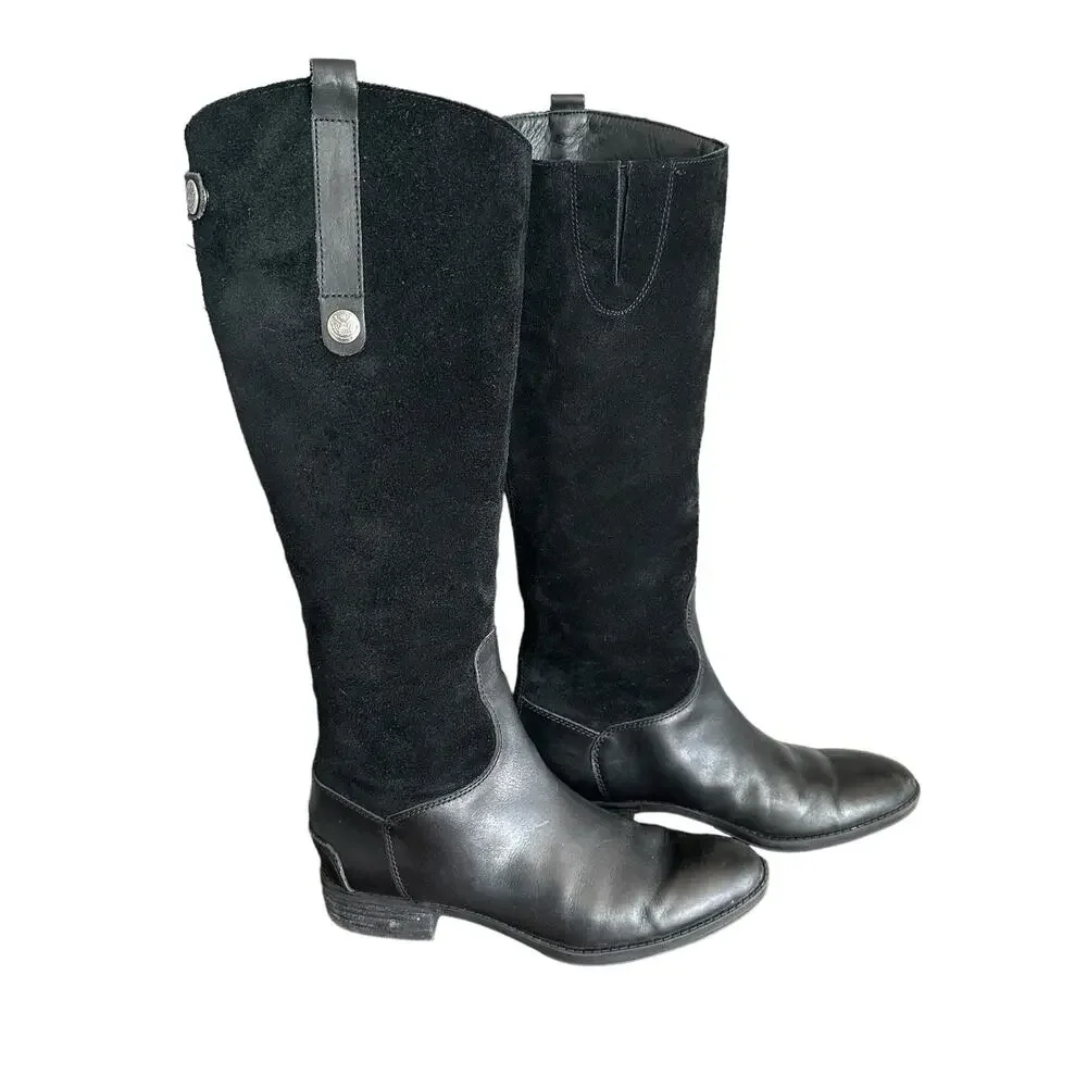 Sam Edelman Pembrooke Women's Heritage Black Suede Leather Riding Boot‎ - Sz 6.5